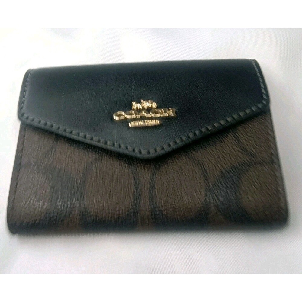 Coach Flap Card Case In Signature Canvas Brown Card Wallet - Picture 3 of 7